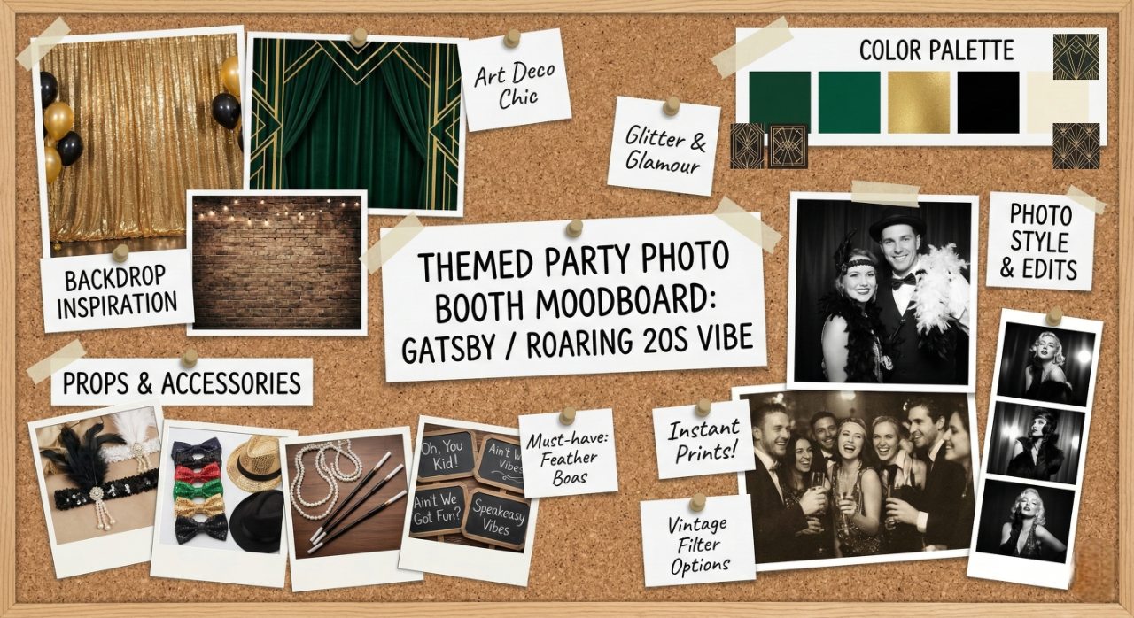 Themed party photo booth moodboard